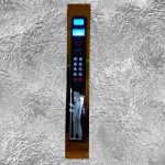 15- شستی احضار داخل کابین فریم استیل طلایی میرور شیشه سکوریت نمراتور لاتیس افقی آبی لمسی