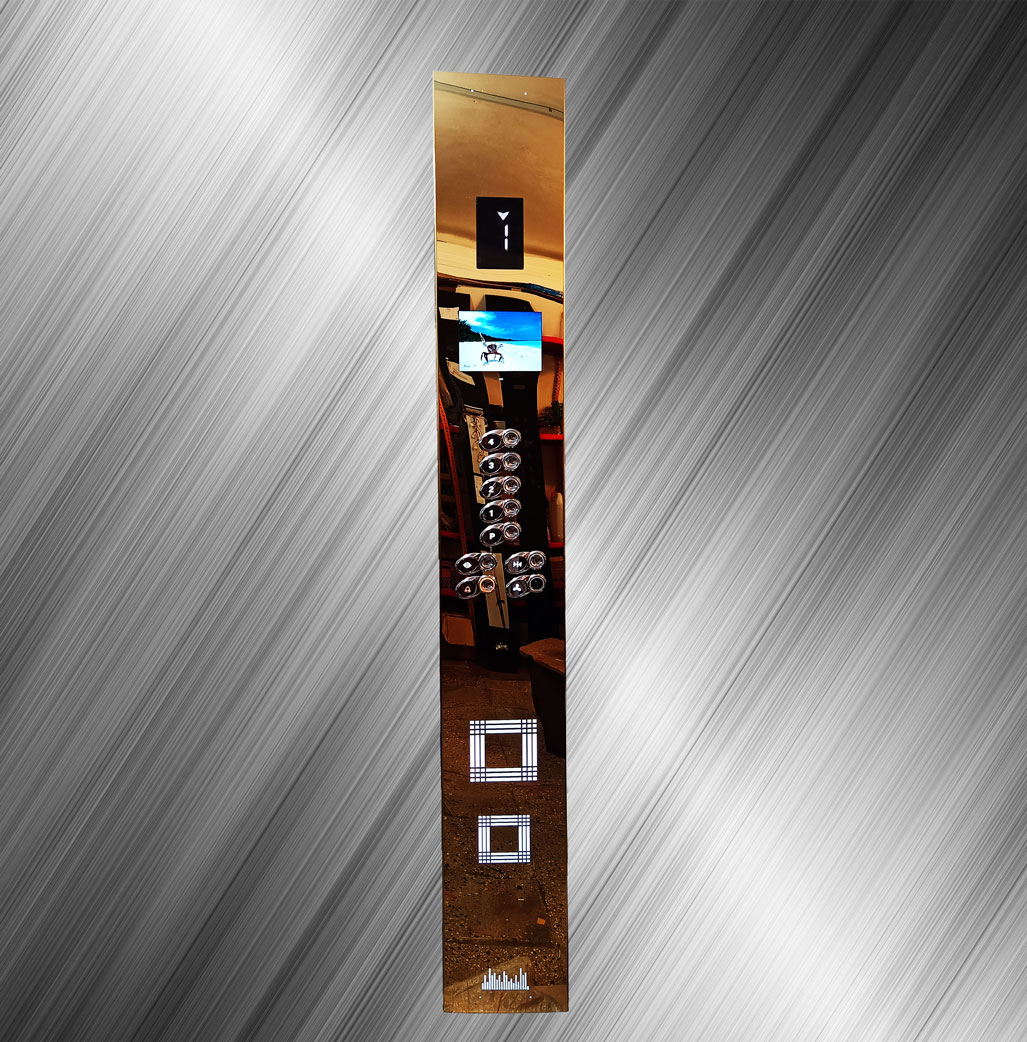 18- شستی احضار داخل کابین استیل طلایی میرور نمراتور سگمنت نمایشگر پخش عکس و فیلم 8 اینچ کلید 204 طرح بیضی