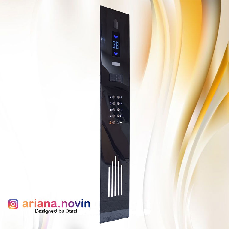 52- شستی احضار داخل کابین دو متری عرض 30 سانت استیل دودی میرور نمراتور ریزشی بزرگ 6 دات تلفن دکمه ای کلید 204